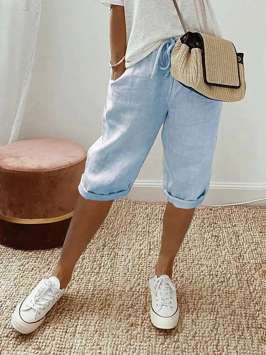 Women's cotton and linen pink shorts
