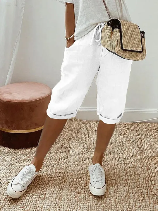 Women's cotton and linen pink shorts