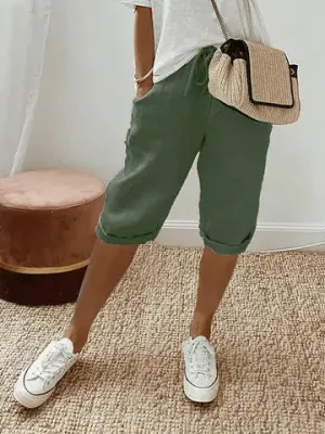 Women's cotton and linen pink shorts