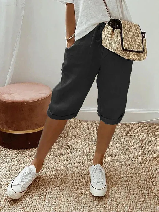Women's cotton and linen pink shorts