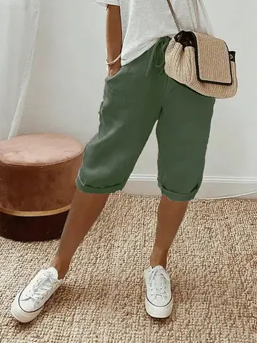 Women's cotton and linen pink shorts
