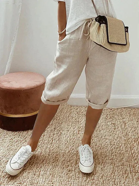 Women's cotton and linen pink shorts