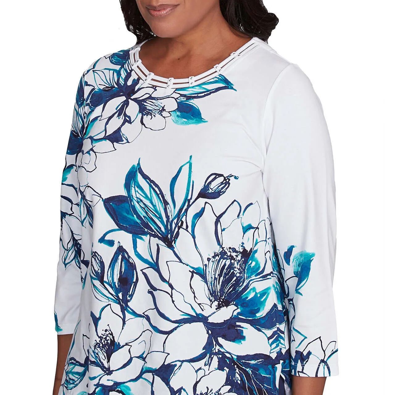 Women's Fineline Floral Three Quarter Sleeve Top - 89450
