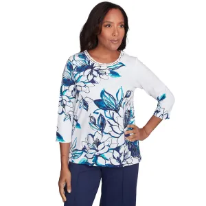 Women's Fineline Floral Three Quarter Sleeve Top - 89450