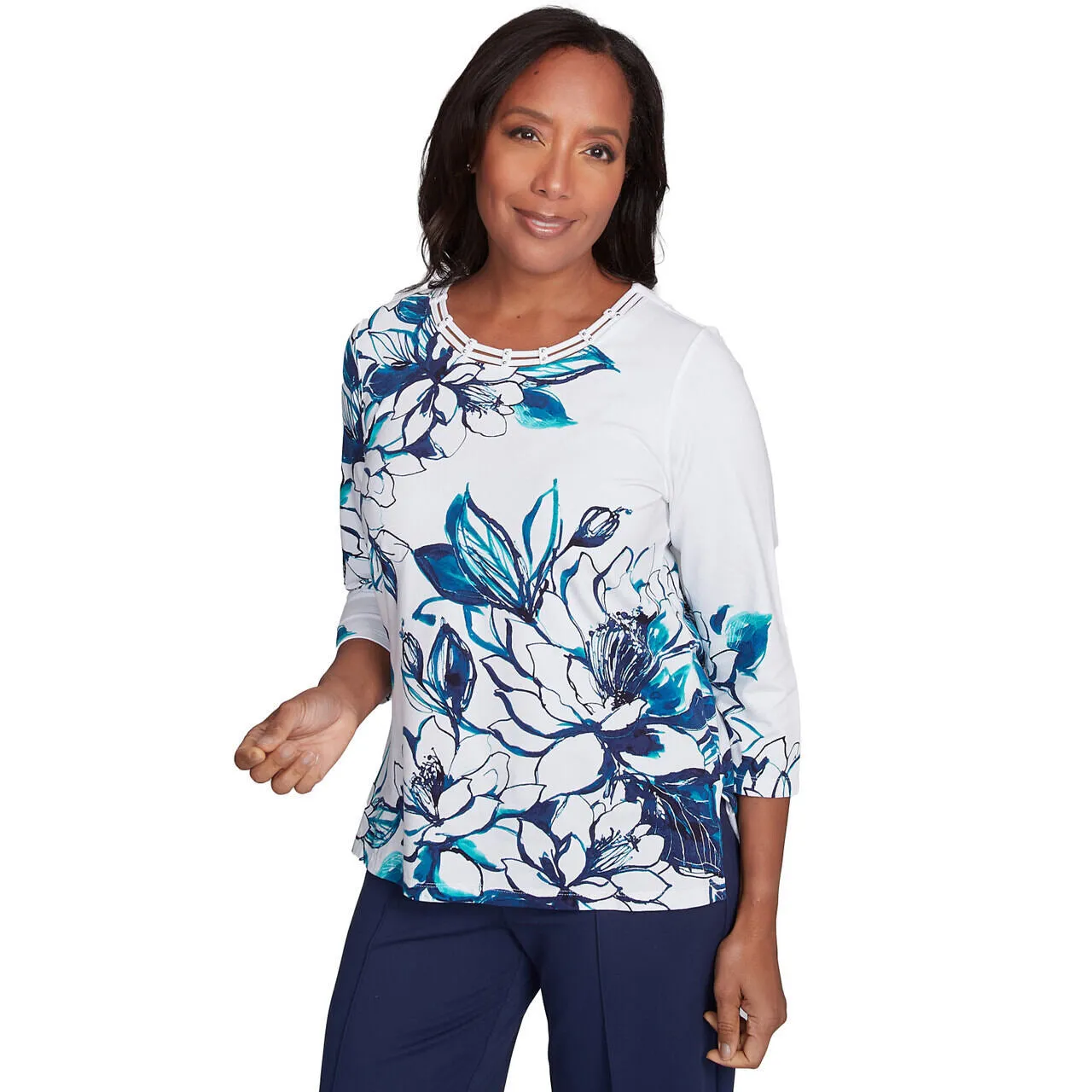 Women's Fineline Floral Three Quarter Sleeve Top - 89450