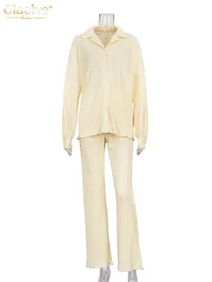 Women's Sets Collar Long Sleeve Top & Pants Two Piece Set