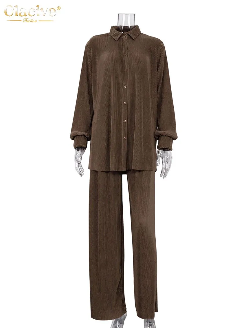 Women's Sets Collar Long Sleeve Top & Pants Two Piece Set