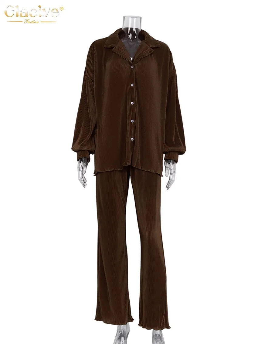 Women's Sets Collar Long Sleeve Top & Pants Two Piece Set