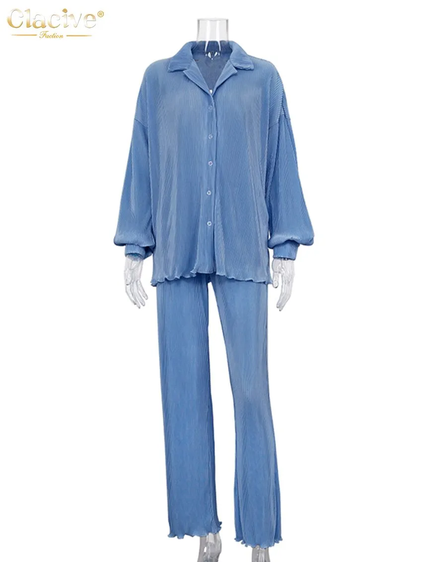 Women's Sets Collar Long Sleeve Top & Pants Two Piece Set