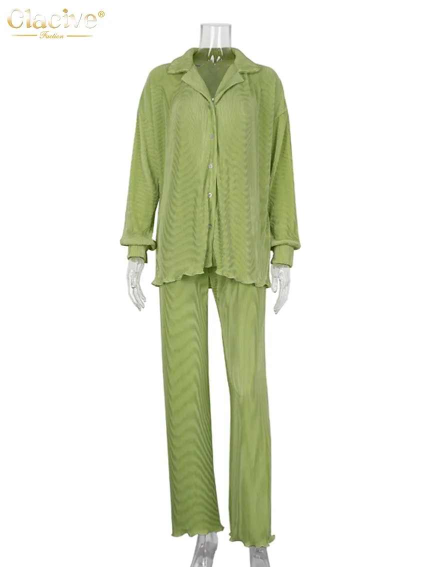 Women's Sets Collar Long Sleeve Top & Pants Two Piece Set