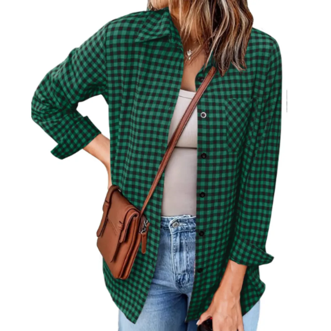 Women's Spring Button Down Flannel Shirt | Long Sleeve