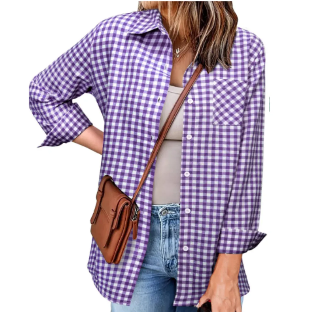 Women's Spring Button Down Flannel Shirt | Long Sleeve