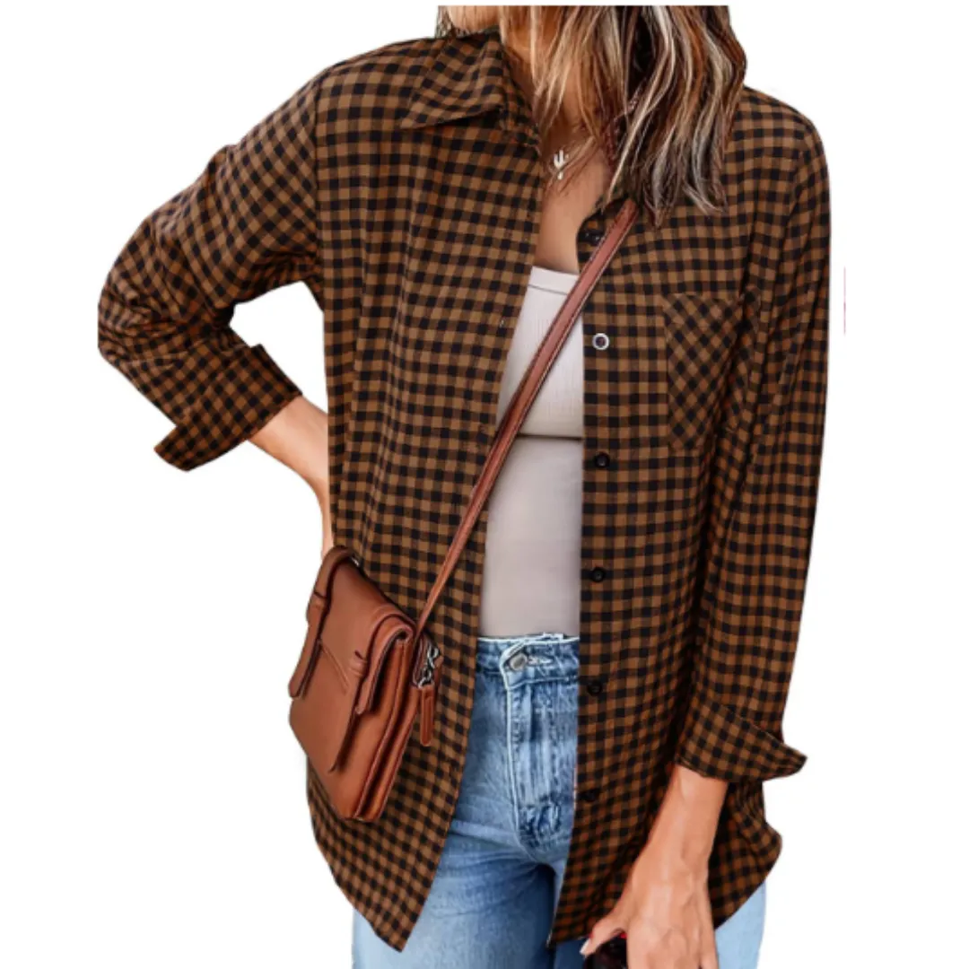 Women's Spring Button Down Flannel Shirt | Long Sleeve