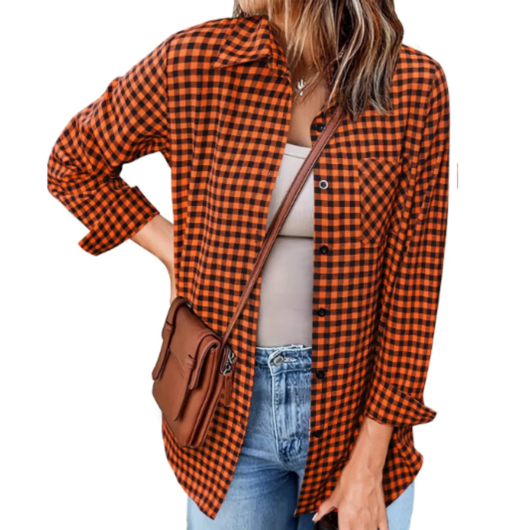 Women's Spring Button Down Flannel Shirt | Long Sleeve