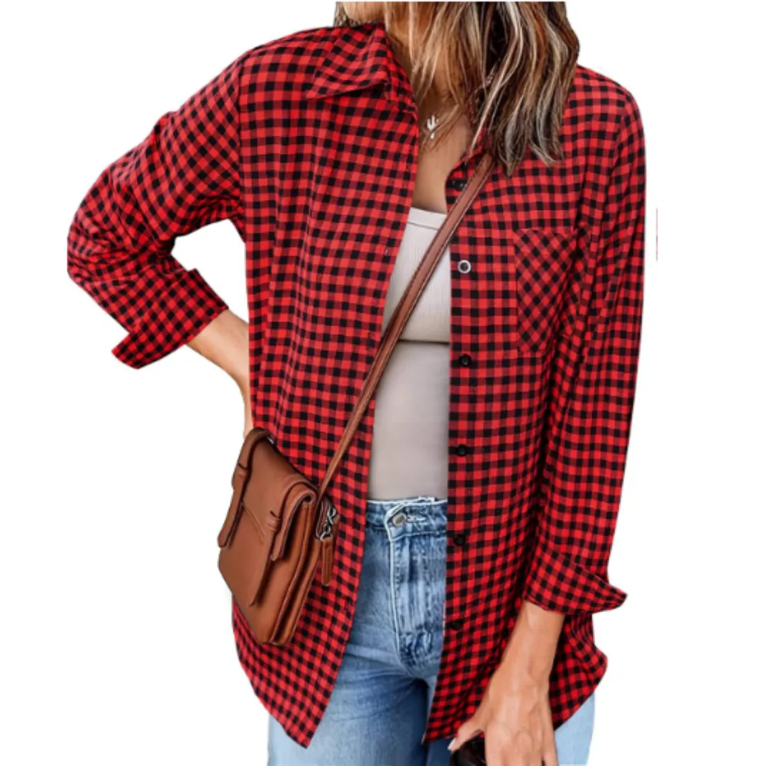 Women's Spring Button Down Flannel Shirt | Long Sleeve
