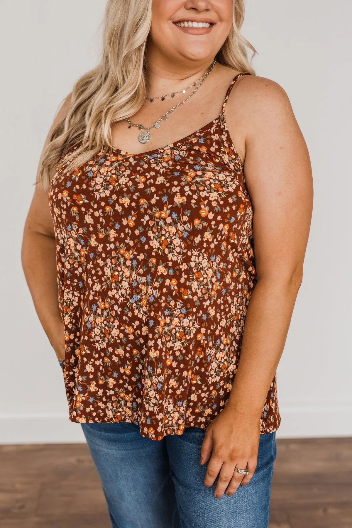 Wondering About You Floral Tank Top- Dark Rust