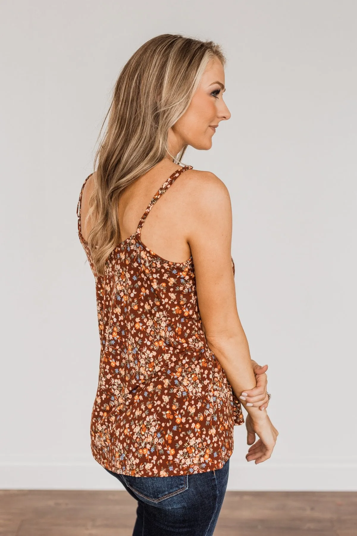 Wondering About You Floral Tank Top- Dark Rust