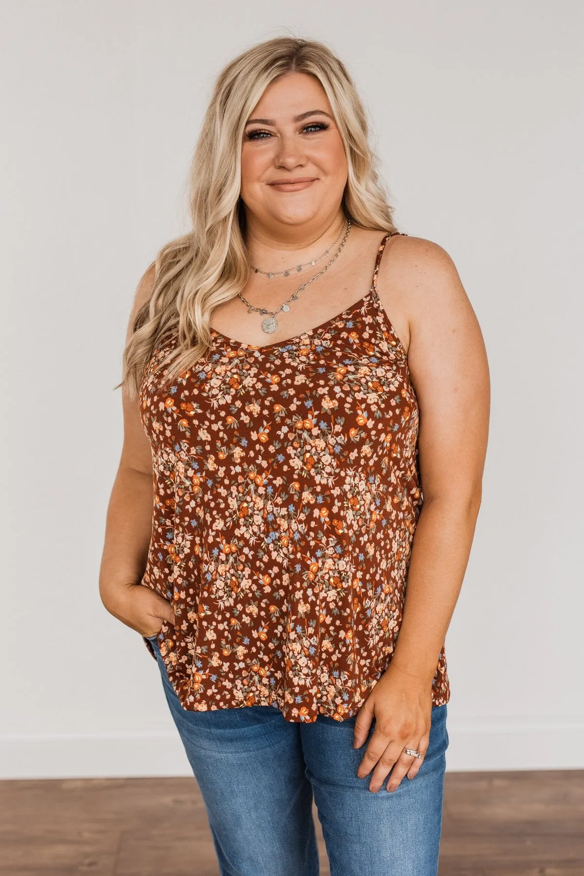 Wondering About You Floral Tank Top- Dark Rust