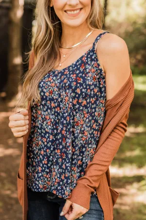 Wondering About You Floral Tank Top- Navy
