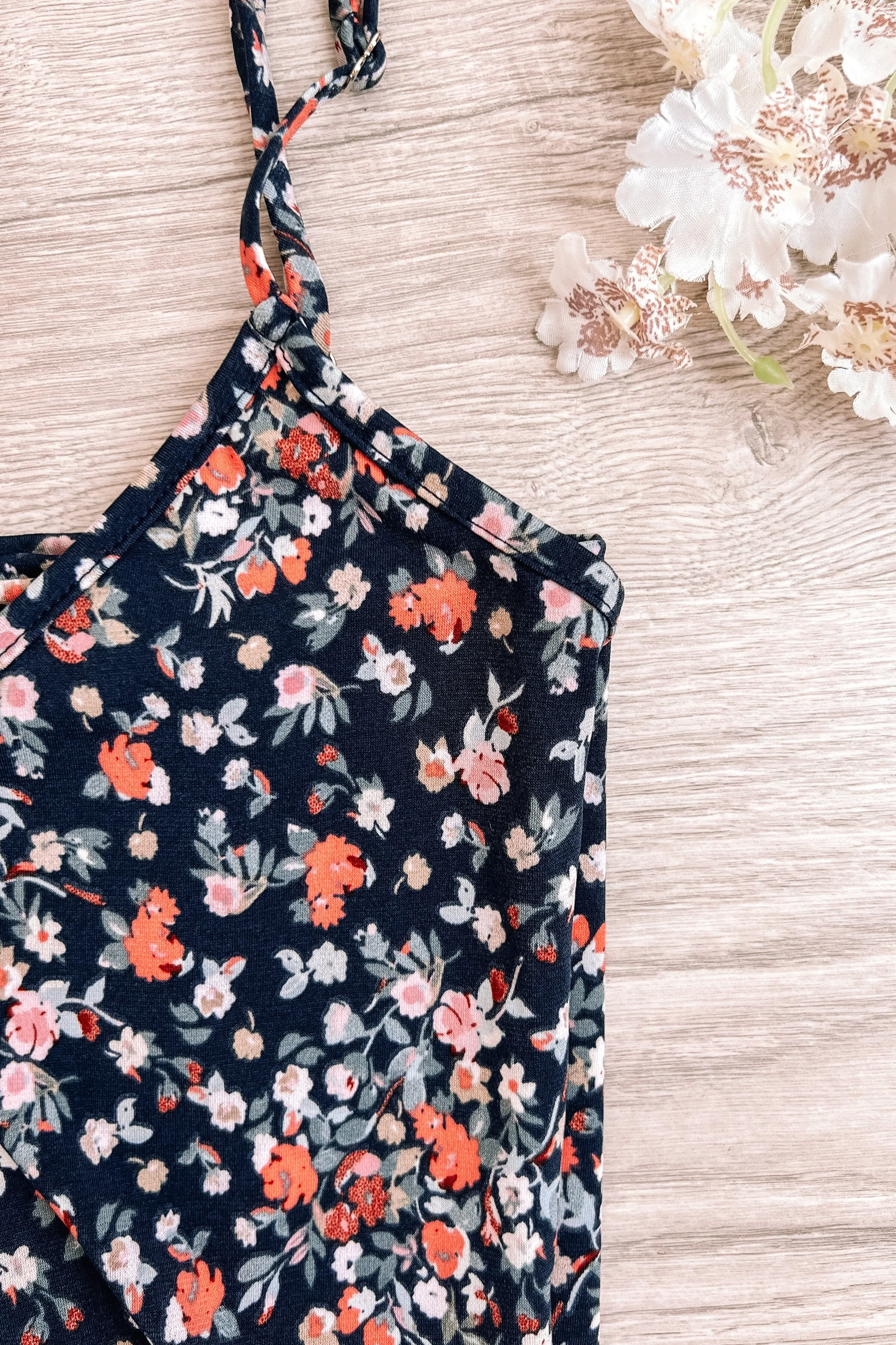 Wondering About You Floral Tank Top- Navy