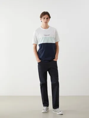 Xside- Crew Neck Color Block Combed Cotton Men T-Shirt