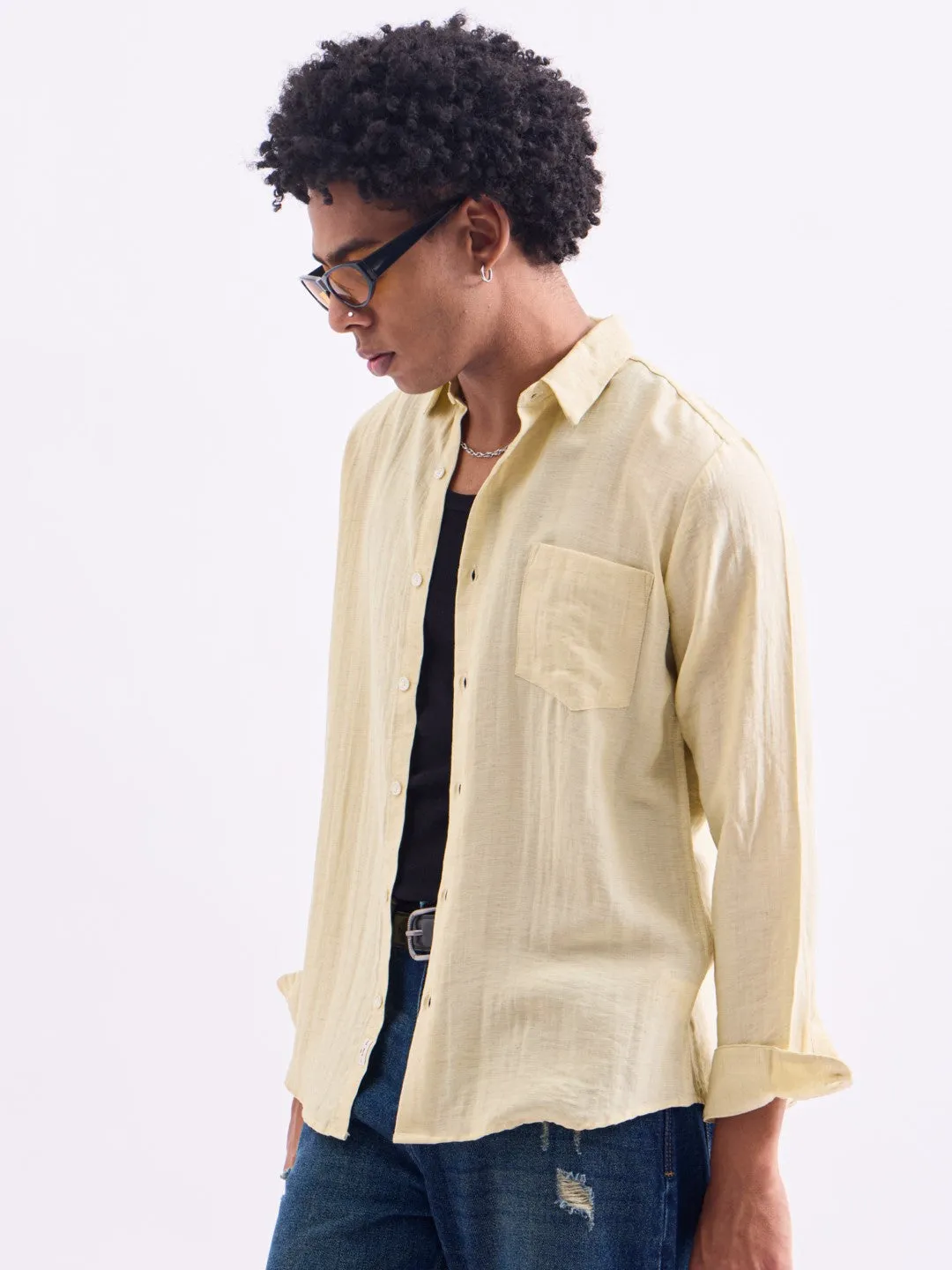 Yellow Plain Full Sleeves Shirt