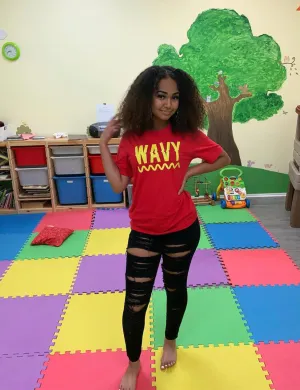 Yellow Wavy | Red Tee