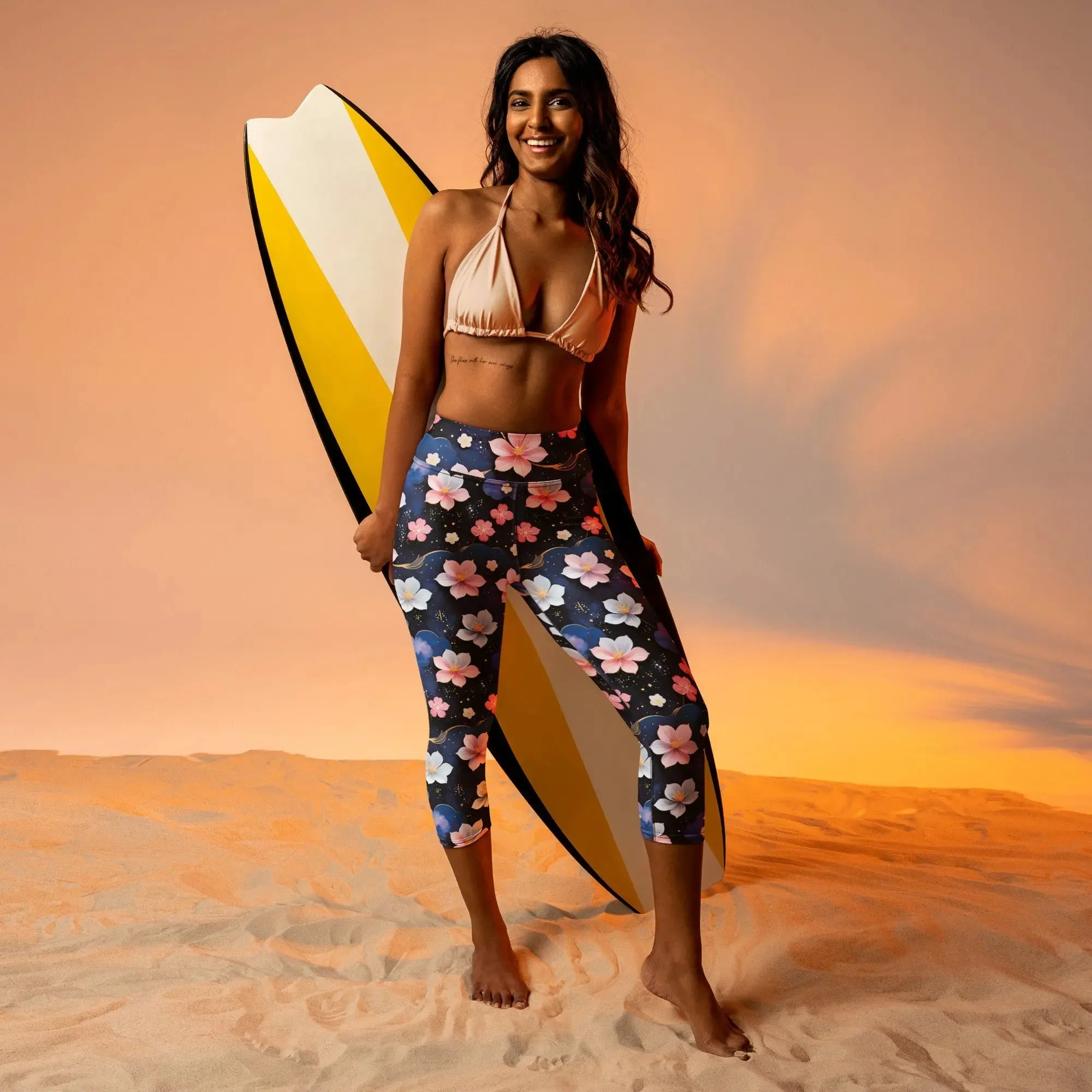 Yoga Capri Leggings Midnight Sakura